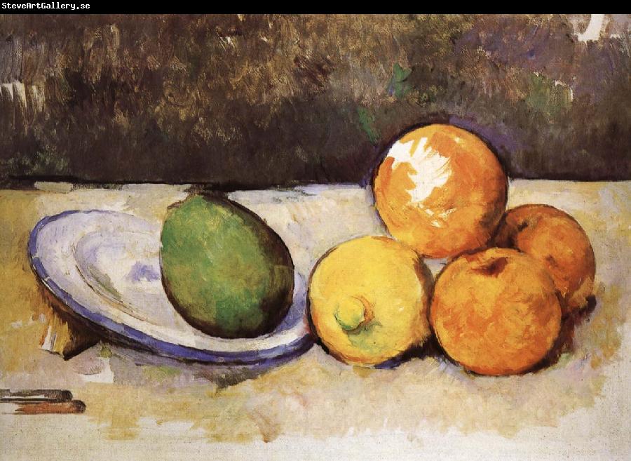 Paul Cezanne and fruit have a plate of still life